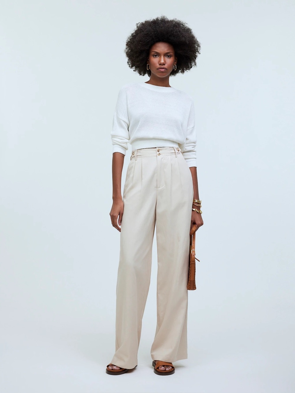Madewell The Harlow Wide Leg Pants Beige Linen Blend Sailor Waist Size 8